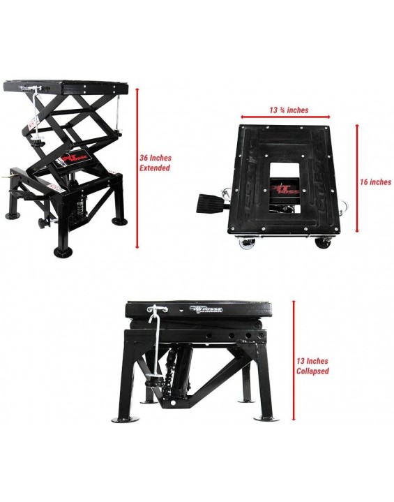 Pit Posse PP2551 Motorcycle ATV Scissor Floor Jack Lift Table Stand - 13 Inches Thru 36-Inch-High - Stable - Safe - Comfortable - 2 Years Warranty