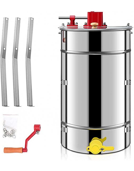 TEHONGMAI 3 Frame Honey Extractor Separator, Beekeeping Pro Extraction Apiary Centrifuge Equipment, Stainless Steel Honeycomb Spinner Drum Manual Crank with Adjustable Height Stands